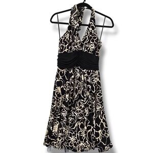 En Focus Petite Vintage Y2k Black Tan Floral Halter Dress Party Cocktail 10P‎